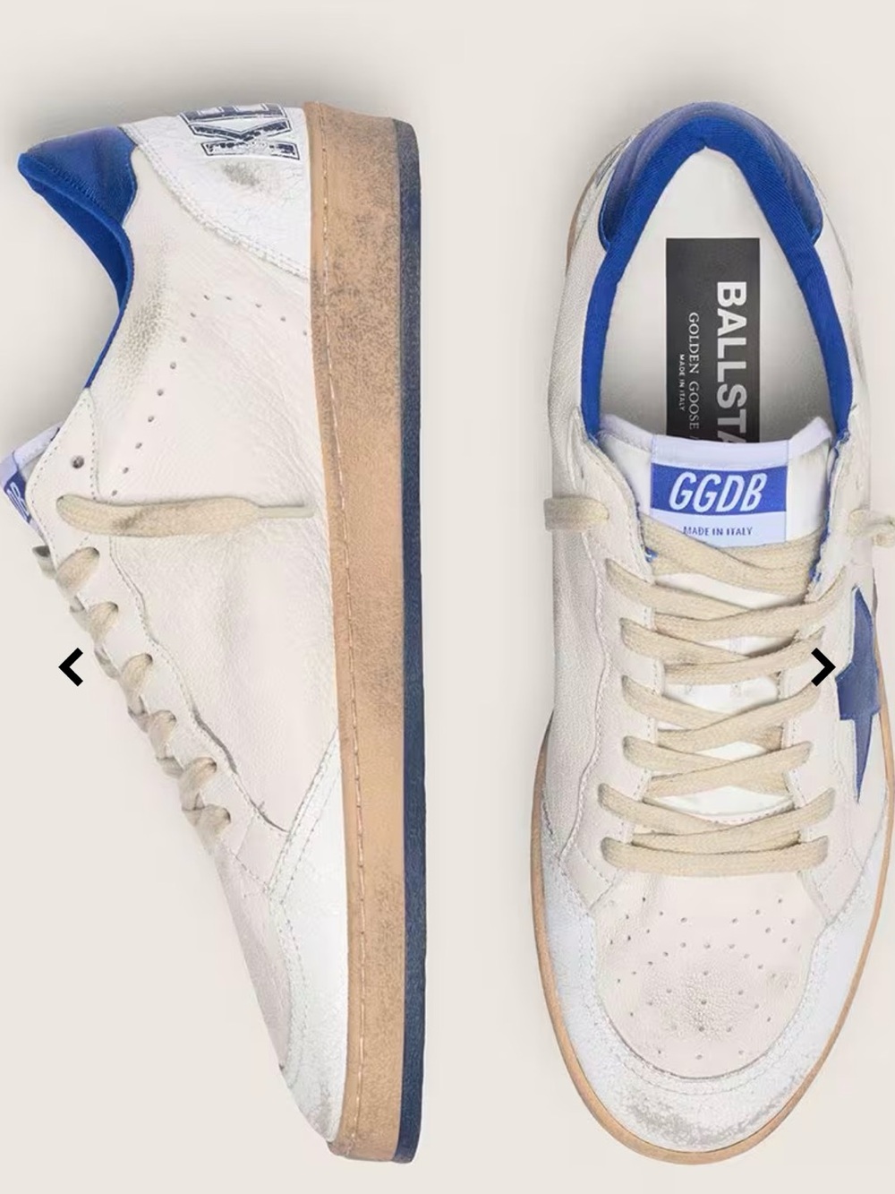 Golden Goose White Leather Sneakers with Blue Accents  Mens Size 8